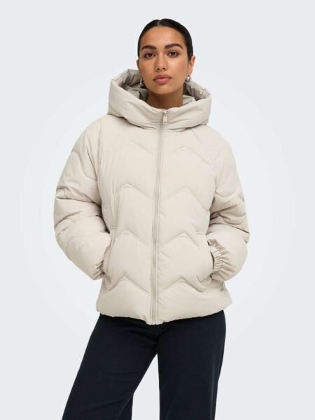 JDY POWER SHORT HOOD PUFFER OTW HAB, Boblejakke, Silver Lining/Beige