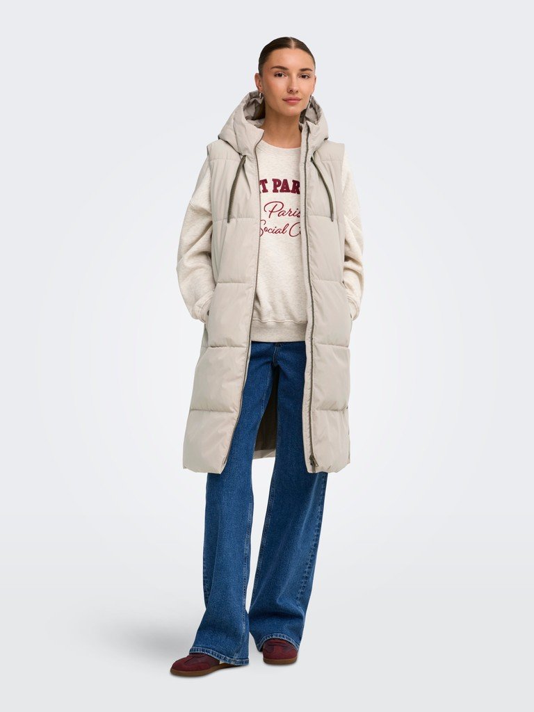 JDY BLAIR LONG HOOD WAISTCOAT OTW NOOS, BOBLEVEST, Silver Lining CONTRAST WALNUT/Beige - Bilde 2