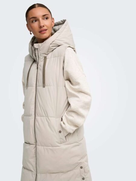 JDY BLAIR LONG HOOD WAISTCOAT OTW NOOS, BOBLEVEST, Silver Lining CONTRAST WALNUT/Beige