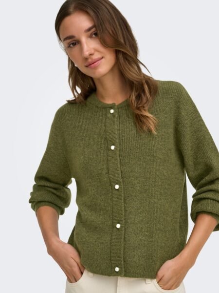 JDY LUMI LIFE L/S BUTTON CARDIGAN KNT, Dark Olive MELANGE. Grønn