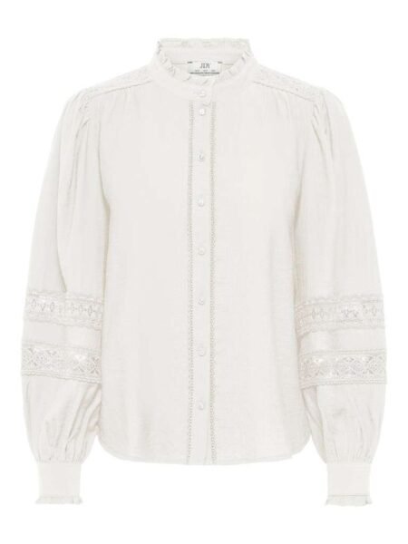 JDY KARO L/S SHIRT WVN, Bluse, I viskose, Cloud Dancer, Offwhite