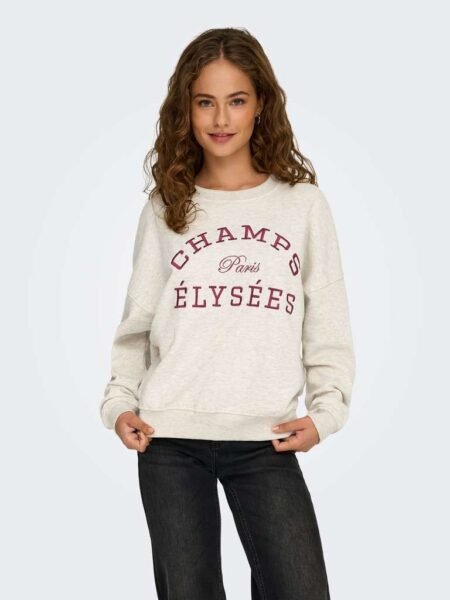 JDY MESA L/S O-NK EMB SWEAT JRS, Oatmeal CHAMPS CABERNET EMB