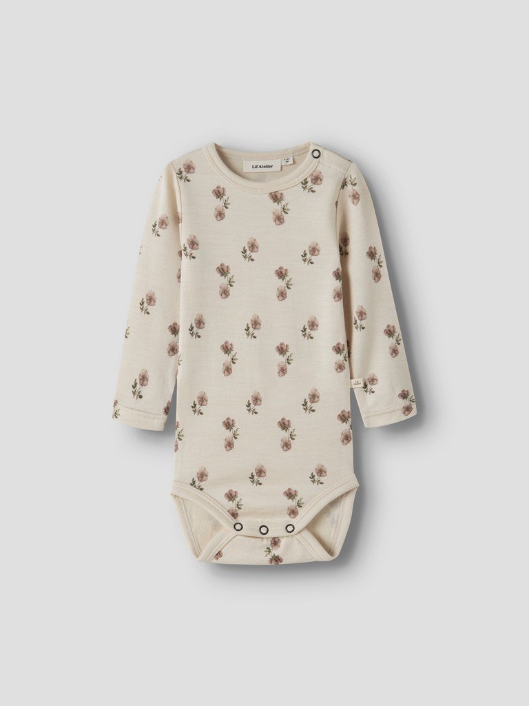 LIL ATELIER, NILO NUN Merinoull / Modal WO/MO LS SLIM BODY LIL NOOS, Turtledove FLOWER - Bilde 3