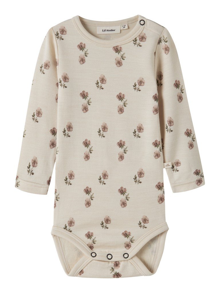 LIL ATELIER, NILO NUN Merinoull / Modal WO/MO LS SLIM BODY LIL NOOS, Turtledove FLOWER