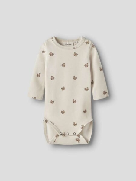 LIL ATELIER LAYO KIM LS SLIM BODY LIL NOOS, Turtledove SQUIRREL, Offwhite Med Ekorn