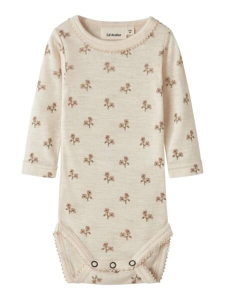 LIL ATELIER, NALU WO/MO LS SLIM BODY LIL NOOS, Turtledove FLOWER/Blomster, MERINOULL/MODAL