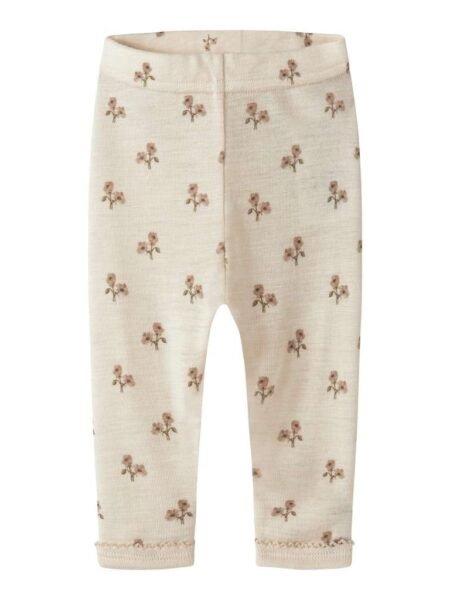 LIL ATELIER, NALU, Merinoull / Modal, WO/MO SLIM LEGGING LIL NOOS, Bukse, Turtledove FLOWER/Blomster