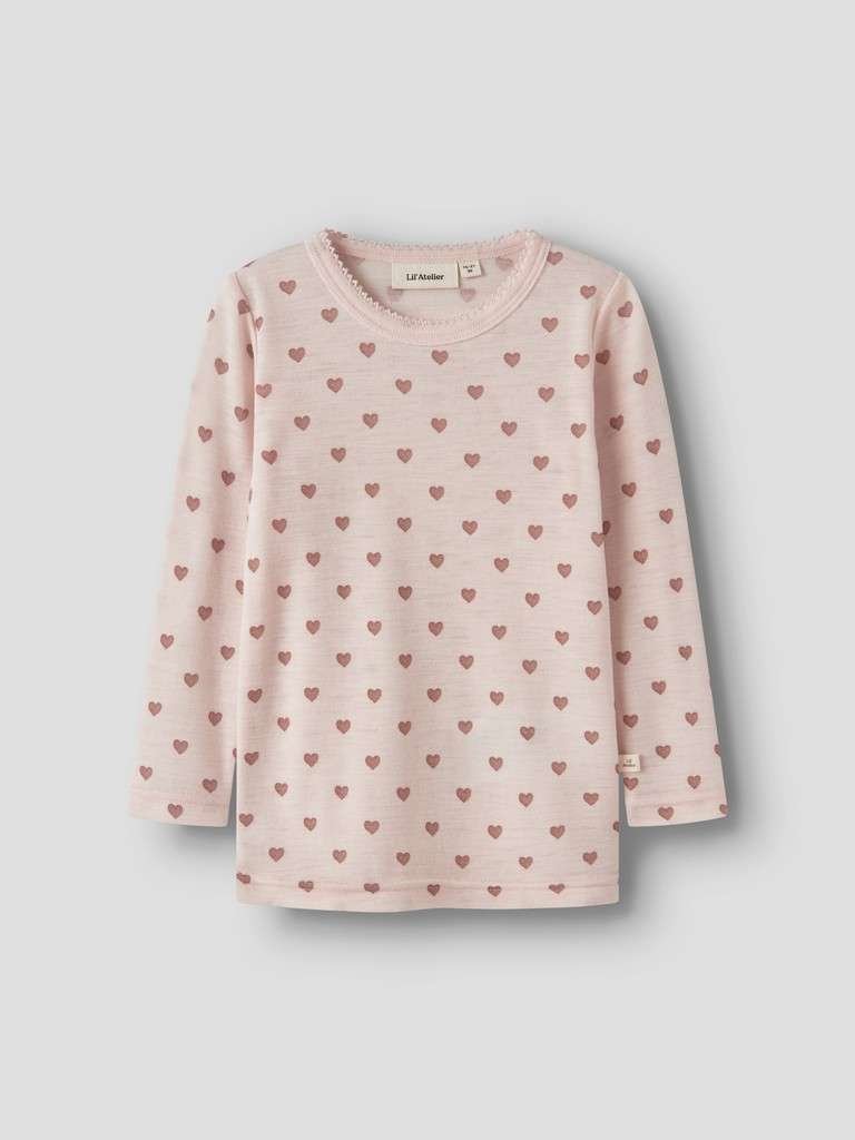 LIL ATELIER NOEL NIA WOOL LS SLIM TOP , Trøye/ Genser I Merinoull, Morganite HEART - Bilde 2