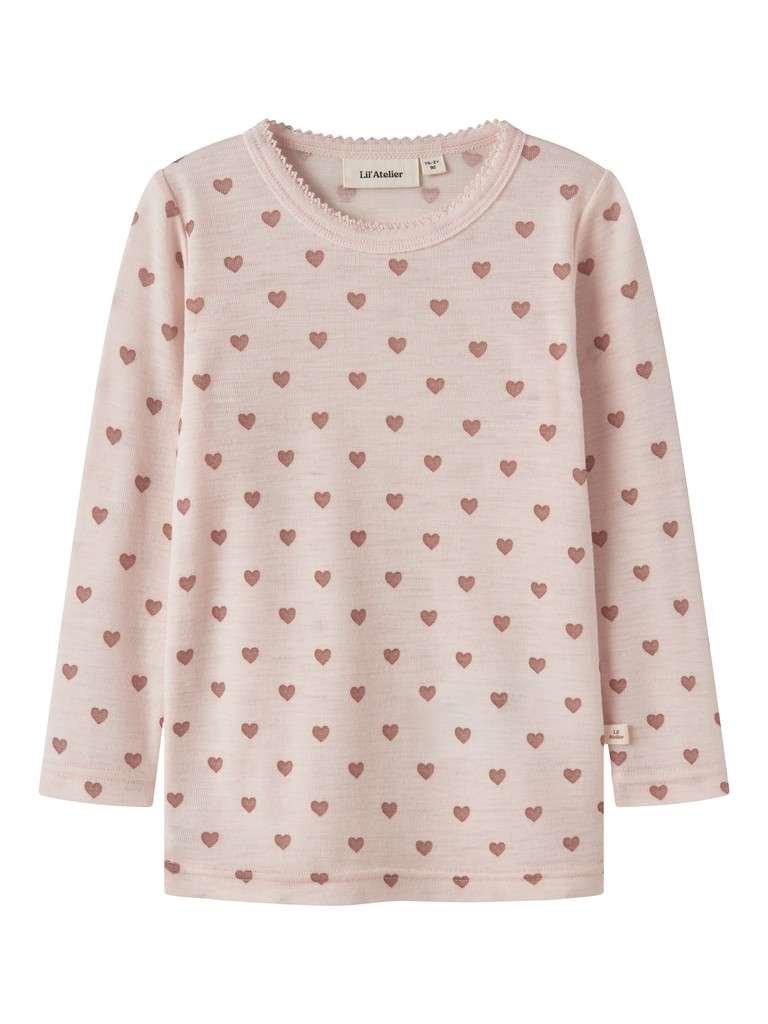 LIL ATELIER NOEL NIA WOOL LS SLIM TOP , Trøye/ Genser I Merinoull, Morganite HEART - Bilde 3