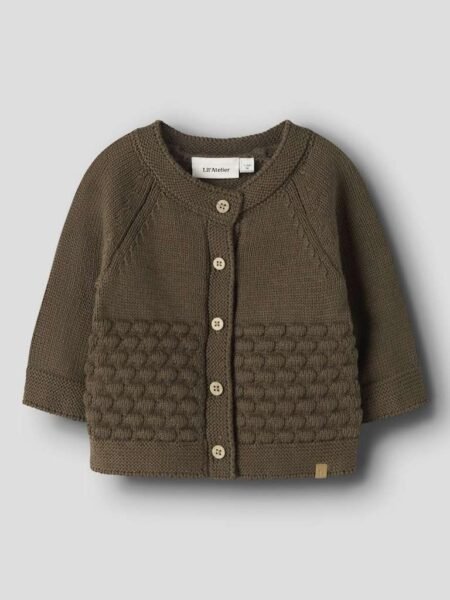 LIL ATELIER NOBIR LS KNIT CARD, Strikkejakke I Bomull, Teak, Brun