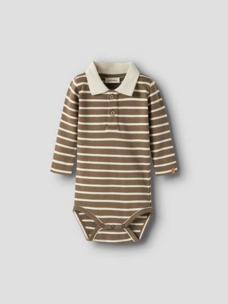 LIL ATELIER LIMIA LS POLO BODY,  KANGAROO_TURTLEDOVE, Brun Og Offwhite