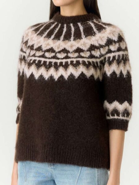 YAS DOMINA SS WOOL BLEND KNIT PULLOVER S, KORTERMET GENSER, Carafe Birch/Brun