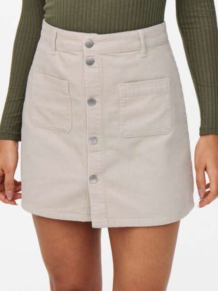 JDY SHIRAZ CORDUROY SKIRT PNT NOOS, MINISKJØRT Kordfløyel, Moonbeam, Offwhite