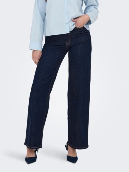 JDY FELINA-FINA HW WIDE RINSE JNSDNM NOOS - Vide Jeans/ Dongeribukser,  Dark Blue Denim RINSE BLUE DENIM