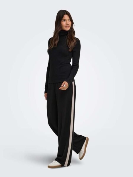 JDY GEGGO LIFE WIDE PANEL PANT JRS, Bukse,  Black CHATEAU GRAY PANEL. Sort med Offwhite