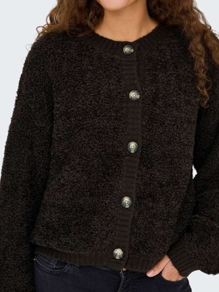 JDY EIRA LIFE L/S O-NECK CARDIGAN KNT, boucle, Chocolate Torte/Brun
