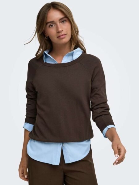 JDY LIV LIFE L/S ON RAGLAN PULLOVER KNT, Genser, Coffee Bean, Brun