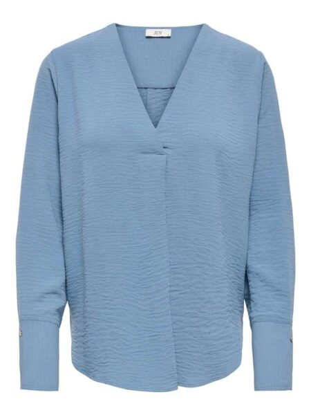 JDY LION L/S V-NECK TOP WVN, Bluse, Windward Blue/Blå