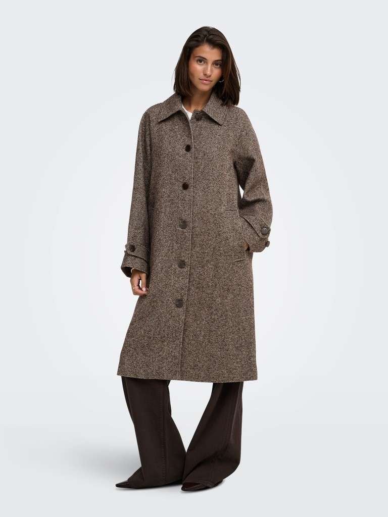 JDY VINGA HERRINGBONE LONG COAT , Kåpe, Chocolate Torte HERRINGBONE, Brun