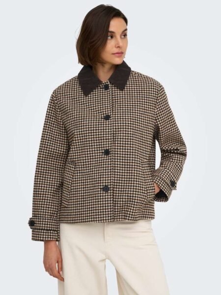 JDY VALERIE CHECK JACKET OTW, Rutet jakke, kåpe, Iced Coffee BLACK AND CHOCOLATE TORTE, Brun