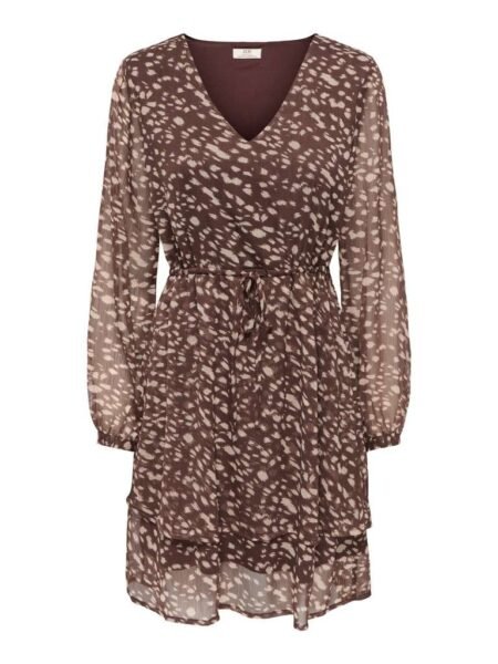 JDY SANDRA L/S LAYER DRESS , Kjole, WVN, CHATEAU GRAY ANIMAL PRINT