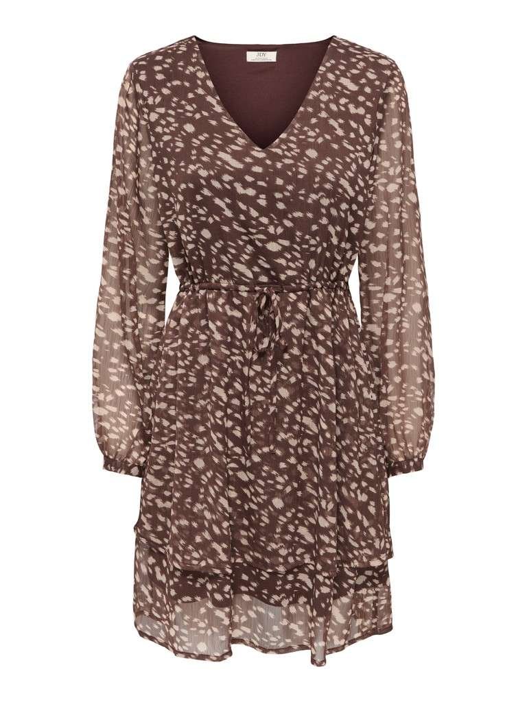 JDY SANDRA L/S LAYER DRESS , Kjole, WVN, CHATEAU GRAY ANIMAL PRINT