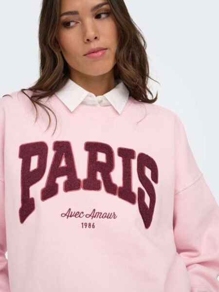 JDY MESA L/S O-NK EMB SWEAT JRS, Ganache PARIS, Chalk Pink/Rosa, Vinrød