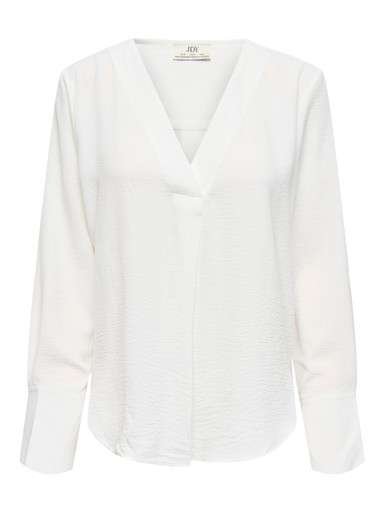 JDY LION L/S V-NECK TOP WVN, Bluse, Cloud Dancer/Offwhite
