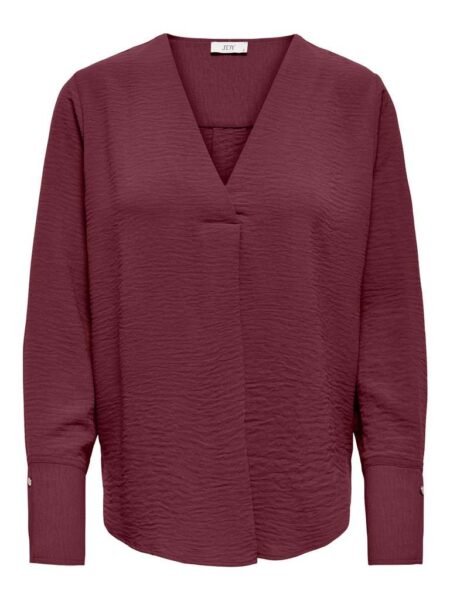 JDY LION L/S V-NECK TOP WVN, Bluse, Windsor Wine/Burgunder