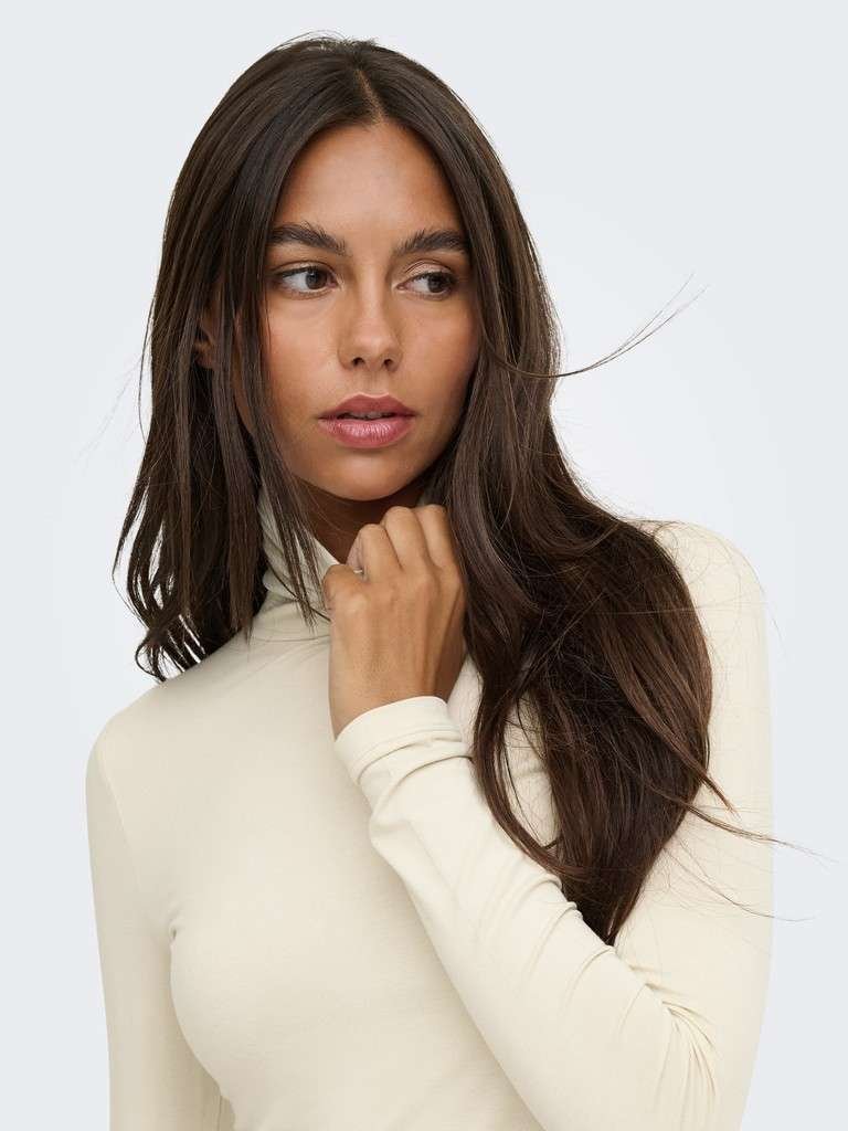 JDY SISSY L/S HIGHNECK TOP JRS DIA, Pologenser,Oatmeal, Offwhite - Bilde 3