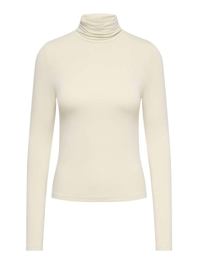 JDY SISSY L/S HIGHNECK TOP JRS DIA, Pologenser,Oatmeal, Offwhite - Bilde 2