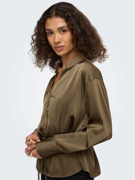 JDY ARIA L/S V-NECK SHIRT WVN, Bluse, Teak/Brun