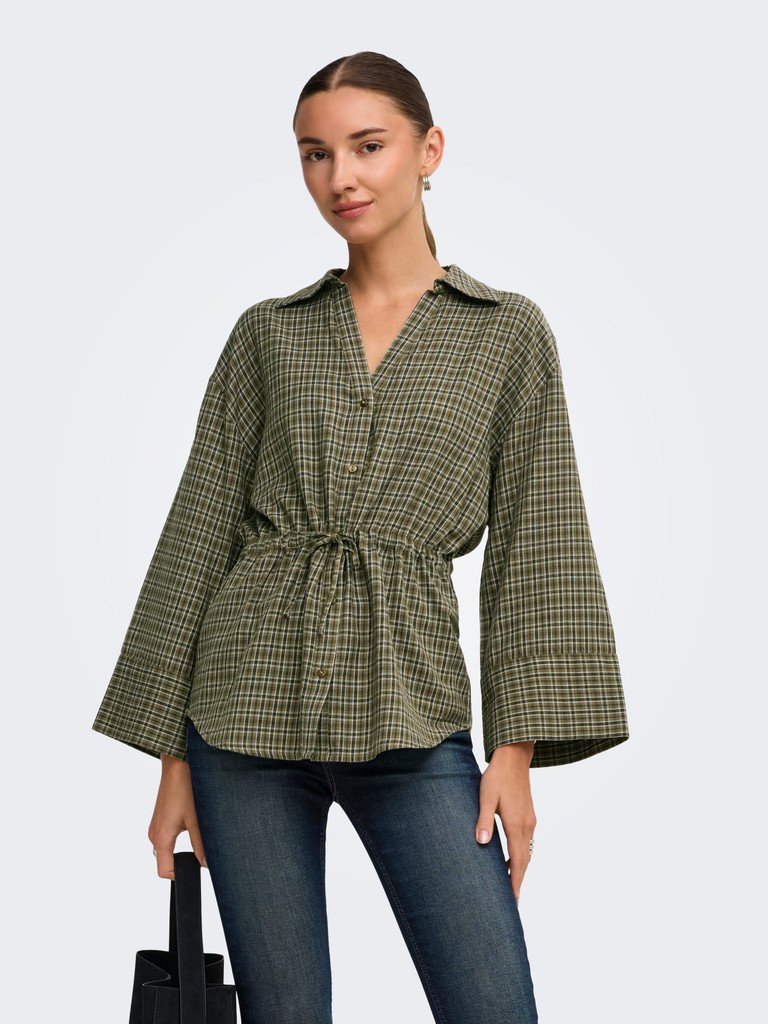 JDY RIKKA 7/8 TUNNEL SHIRT WVN, Skjorte, Dark Olive CLOUD DANCER & BLACK/Grønn - Bilde 2