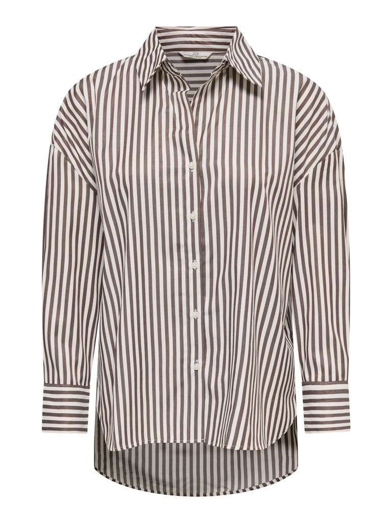 JDY VESPER L/S LOOSE SHIRT WVN NOOS, SKJORTE, Cloud Dancer COFFEE BEAN, Offwhite Brunstripet - Bilde 2