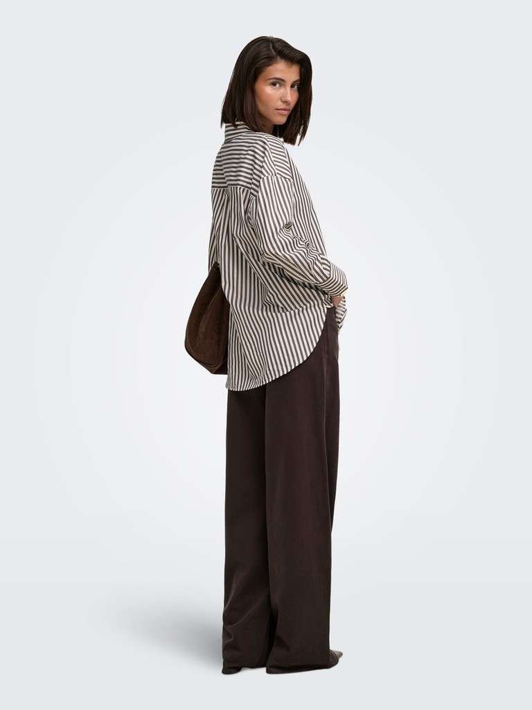 JDY VESPER L/S LOOSE SHIRT WVN NOOS, SKJORTE, Cloud Dancer COFFEE BEAN, Offwhite Brunstripet - Bilde 6
