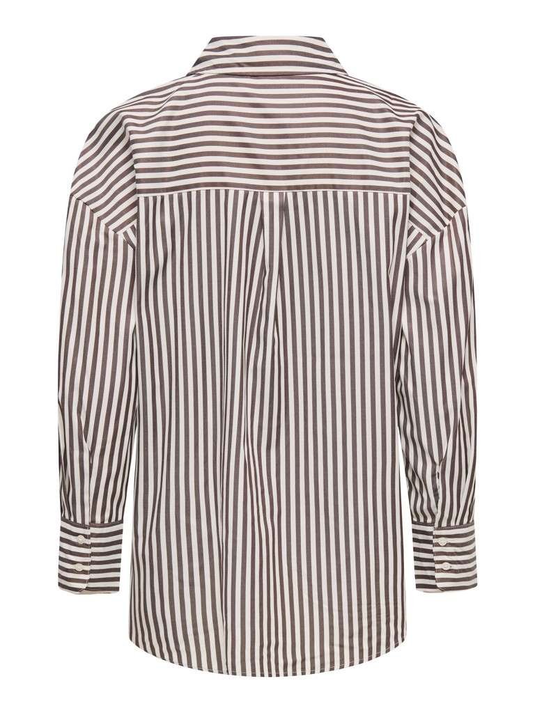 JDY VESPER L/S LOOSE SHIRT WVN NOOS, SKJORTE, Cloud Dancer COFFEE BEAN, Offwhite Brunstripet - Bilde 4