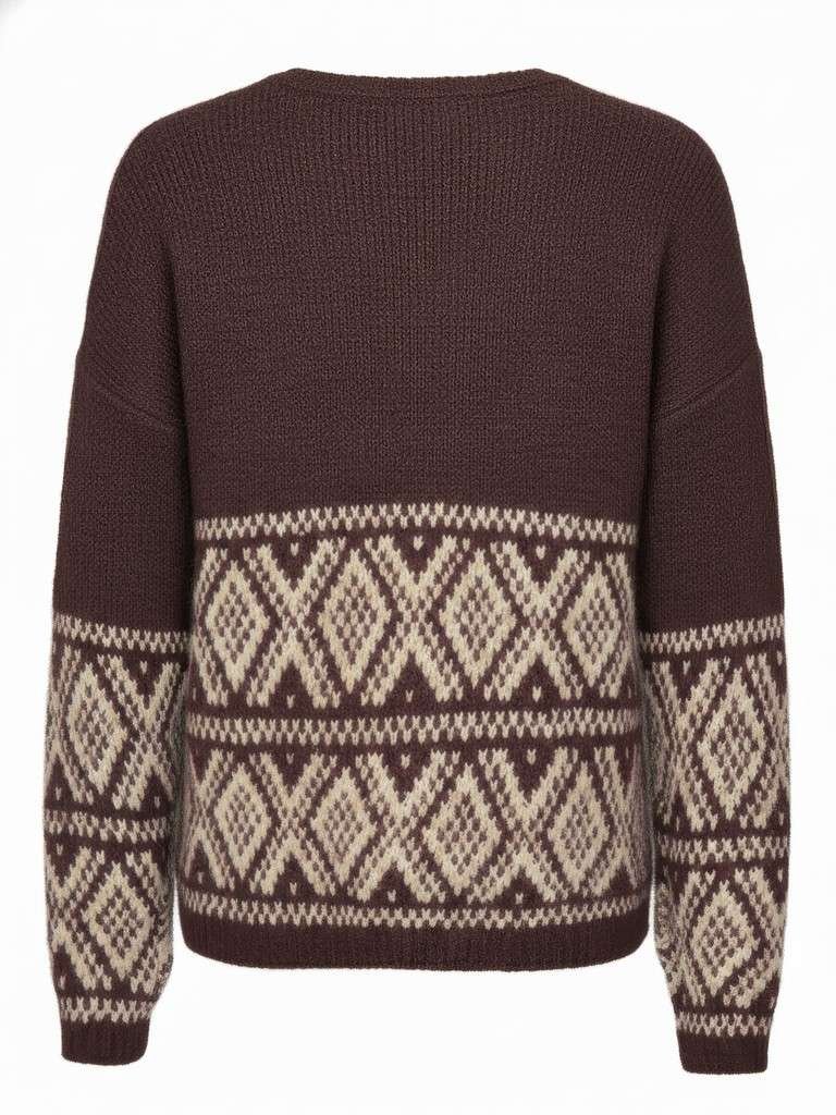JDY DINA L/S ON FAROE ISLAND PULLOVE KNT, Strikket Genser, Coffee Bean W. OATMEAL FAROE JACQ.Brun Med Beige Marius mønster - Bilde 2