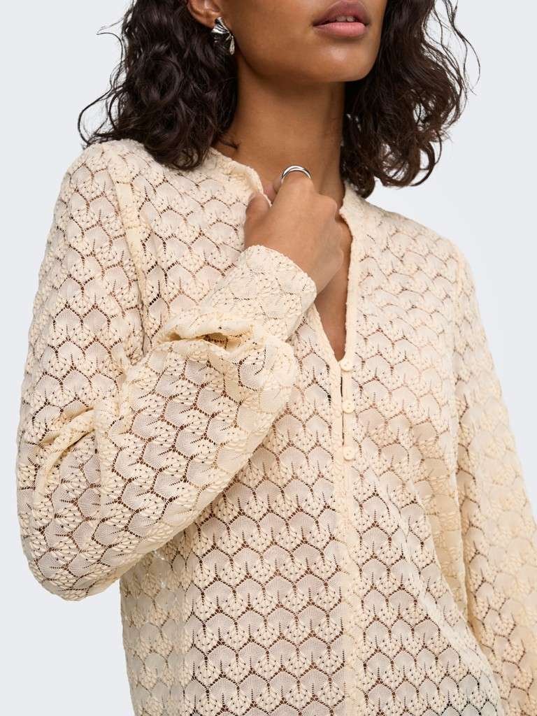 JDY AVERY L/S LACE V-NECK TOP, Blondetopp, JRS, Sandshell NORTH, Lys Beige/ Offwhite, S- XXL - Bilde 3