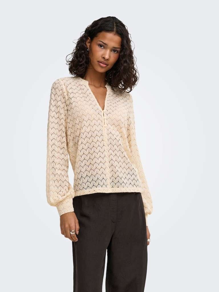 JDY AVERY L/S LACE V-NECK TOP, Blondetopp, JRS, Sandshell NORTH, Lys Beige/ Offwhite, S- XXL - Bilde 5