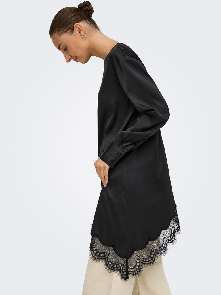 JDY NADDY L/S ASYM LONG TOP WVN, Topp, Black BLACK Lace/Svart SVARTE Blonder - Bilde 2