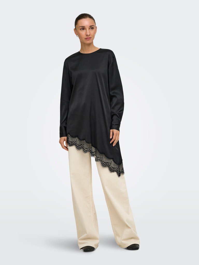 JDY NADDY L/S ASYM LONG TOP WVN, Topp, Black BLACK Lace/Svart SVARTE Blonder - Bilde 4