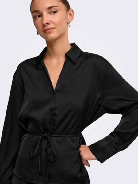 JDY ARIA L/S V-NECK SHIRT WVN, Bluse, Black/Sort