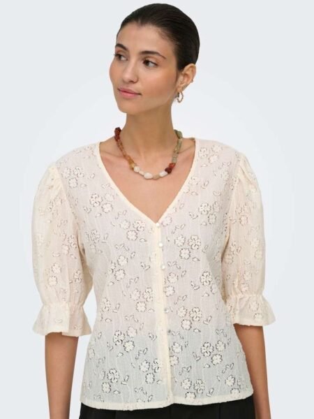 JDY JAKOBE 2/4 LACE TOP JRS. Blondetopp, Egret- Offwhite