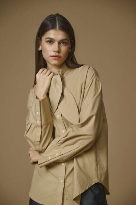 JDY CAMALA L/S TIE SHIRT, Skjorte, Cornstalk/khaki