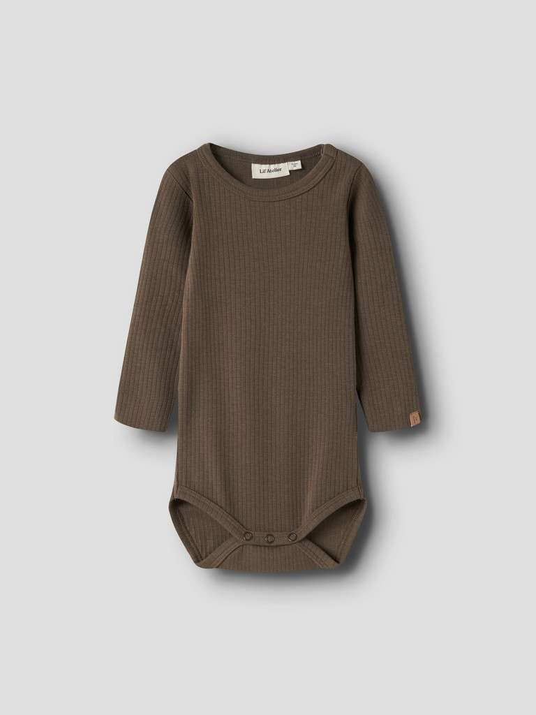 LIL ATELIER GABO BIB LS SLIM BODY, Teak, Brun
