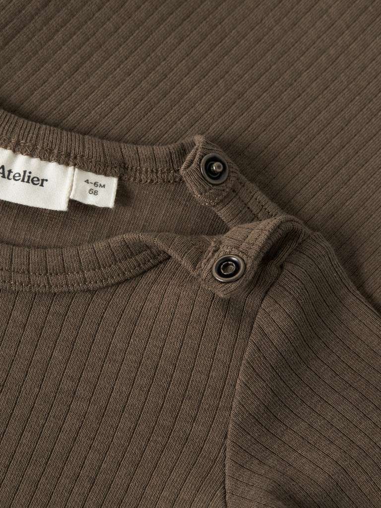 LIL ATELIER GABO BIB LS SLIM BODY, Teak, Brun - Bilde 3