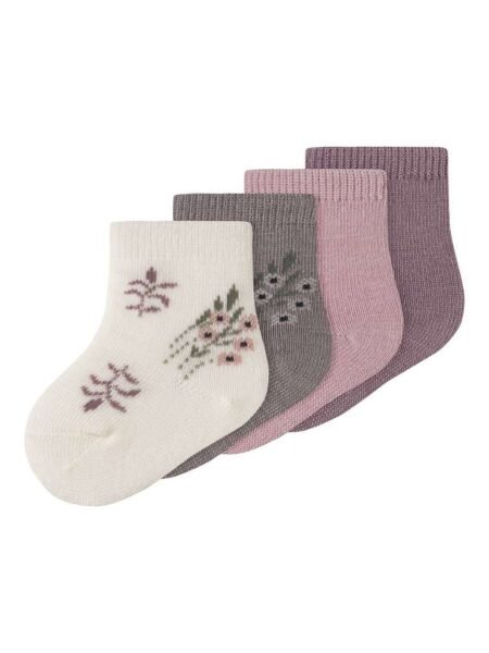 NAME IT WAK WO/BL 4P SOCK, Sokker 4pk I Ull Og Bomulls Blanding,  Toadstool 4P SATE JAQ+TOAD+VIOLET+SNOW JAQ