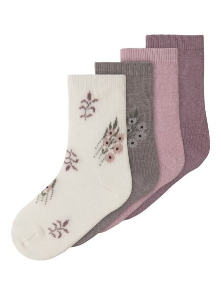NAME IT WAK WO/BL 4P SOCK, Sokker 4pk I Ull Og Bomulls Blanding, Toadstool 4P SATE JAQ+TOAD+VIOLET+SNOW JAQ