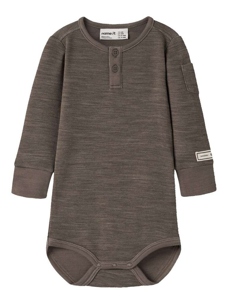 NAME IT WYLA WO/VI LS BODY- Merinoull/ Viskose Body, Morel, Brunmelert - Bilde 2