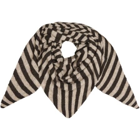 Mdc Kitte Scarf, Trekantskjerf I Viskose Og Ull. Coffee/Taupe, Brunt Og Beige Stripet